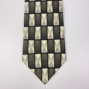 Bergamo New York Mens‎ Handmade Pure Silk Necktie Olive Green Gold Geometric